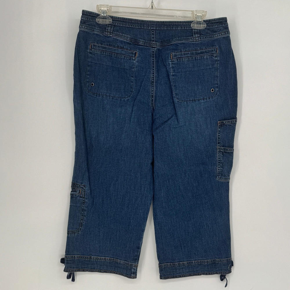 Coldwater Creek Womens Blue Denim Cargo Capri Jeans Size 8 Cropped Leg Tie - Picture 4 of 14